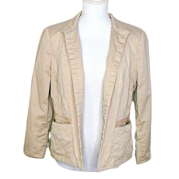 Chico's Womens Khaki Cotton Long Sleeve Open Front Blazer Jacket Size Medium - Picture 2 of 11